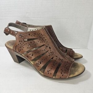Rieker Aileen 66 Brown Sandals Women's Size 39 US 8.5 Perforated Buckle Leather